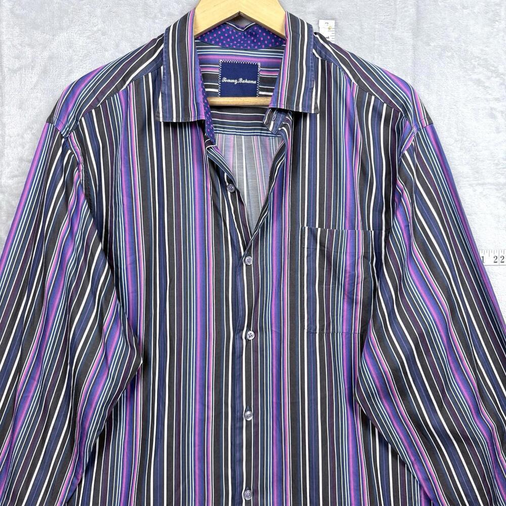 Tommy Bahama Striped 100% Cotton Shirt Men Size LT Colorful Button Up Causal